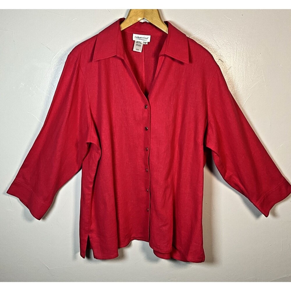 Coldwater Creek Red Button Front Blouse Linen Blend Lightweight Women's Size 1X